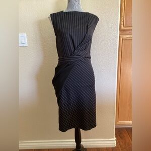 MaxMara Charcoal/Black Pin Stripe Front Twist Midi Dress US 4/6 *DAMAGE*